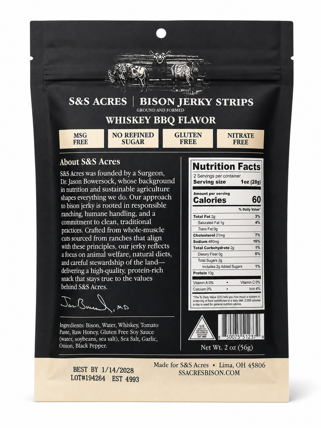 Whiskey BBQ back label — ingredients and nutrition facts