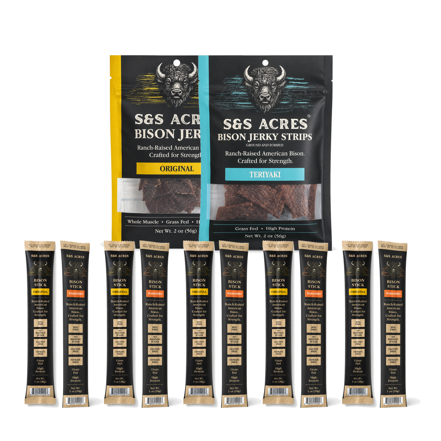 Tonka Club Bunkhouse Box — twelve pieces: 2 jerky pouches and 10 bison snack sticks