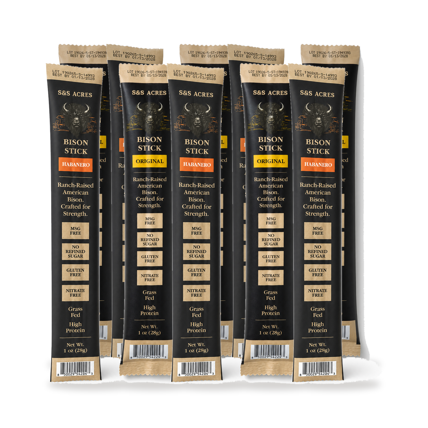 Snack-Stick 10-Pack — ten 1 oz bison sticks, 5 Original + 5 Habanero