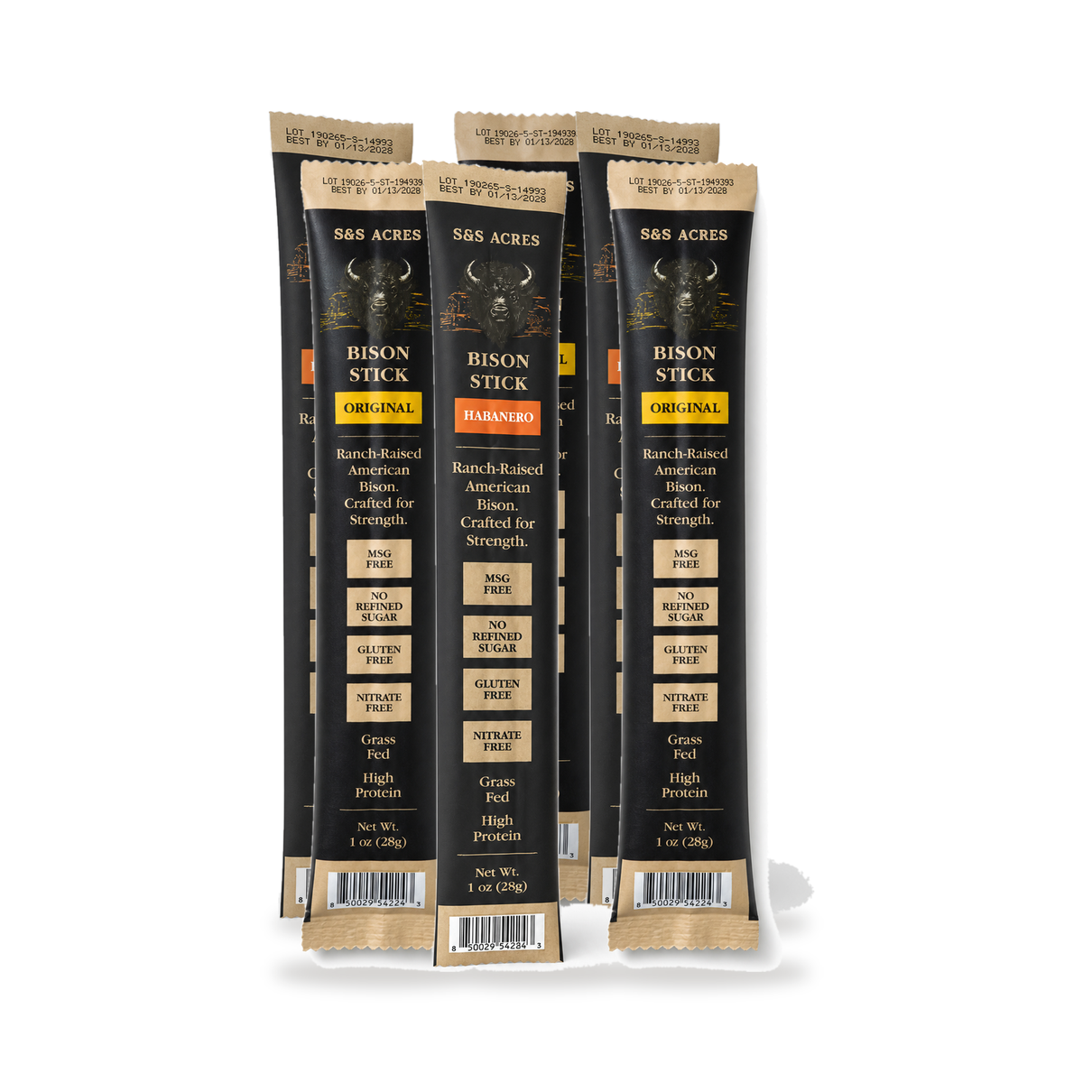 Snack-Stick 6-Pack — six 1 oz bison sticks, 3 Original + 3 Habanero