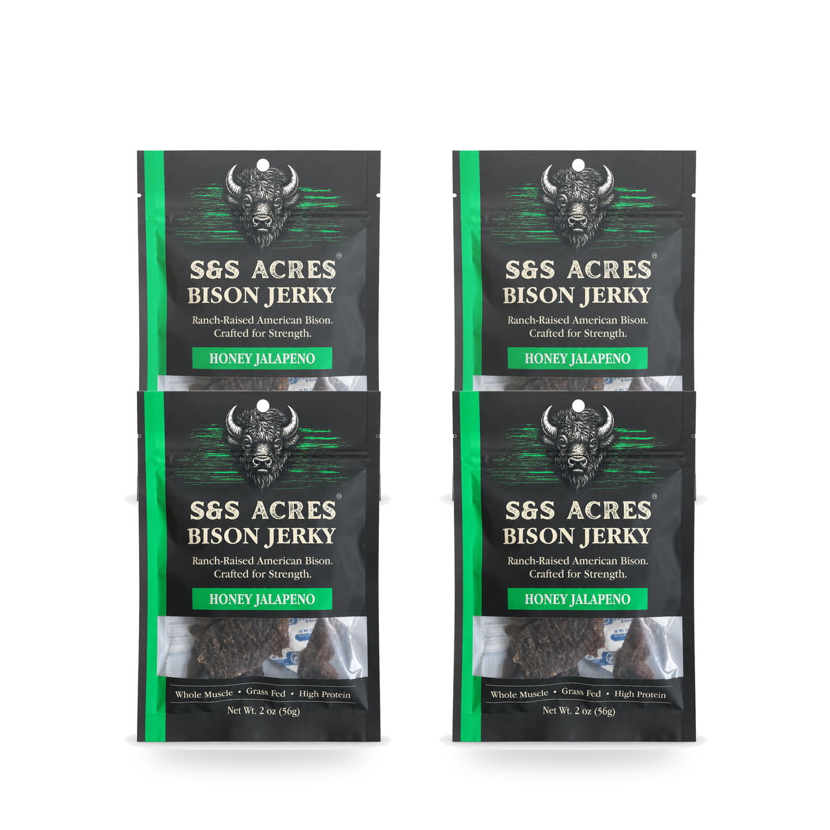 Tonka Club Ranch Hand — four pouches, all Honey Jalapeño bison jerky