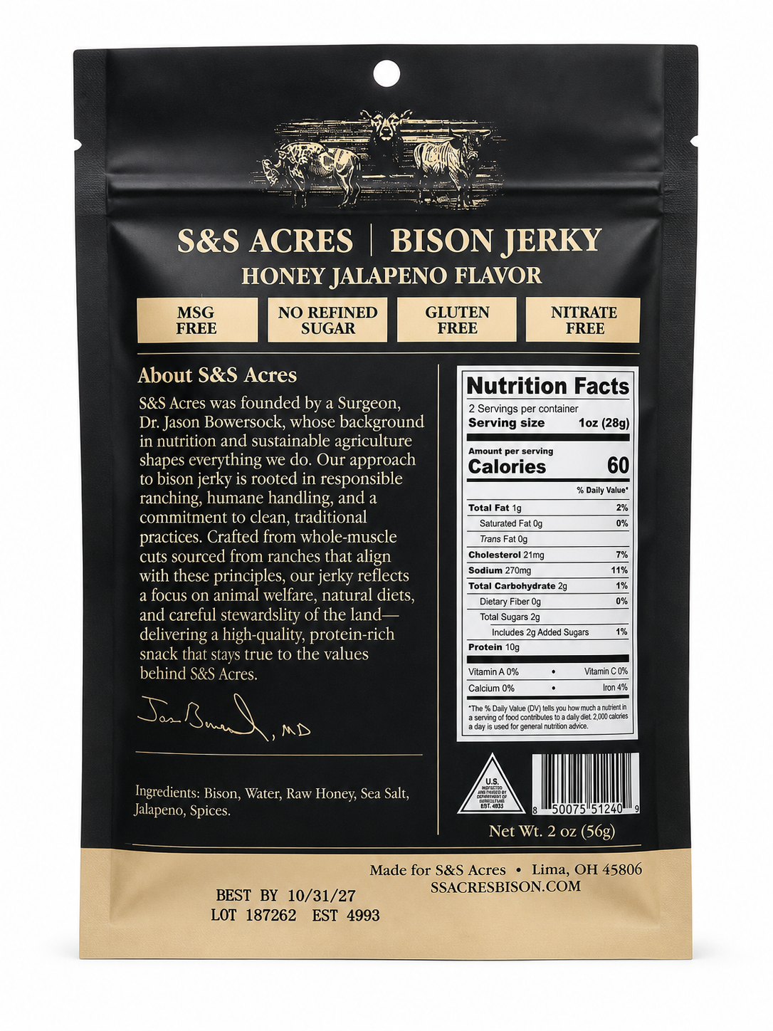 Honey Jalapeño back label — ingredients and nutrition facts