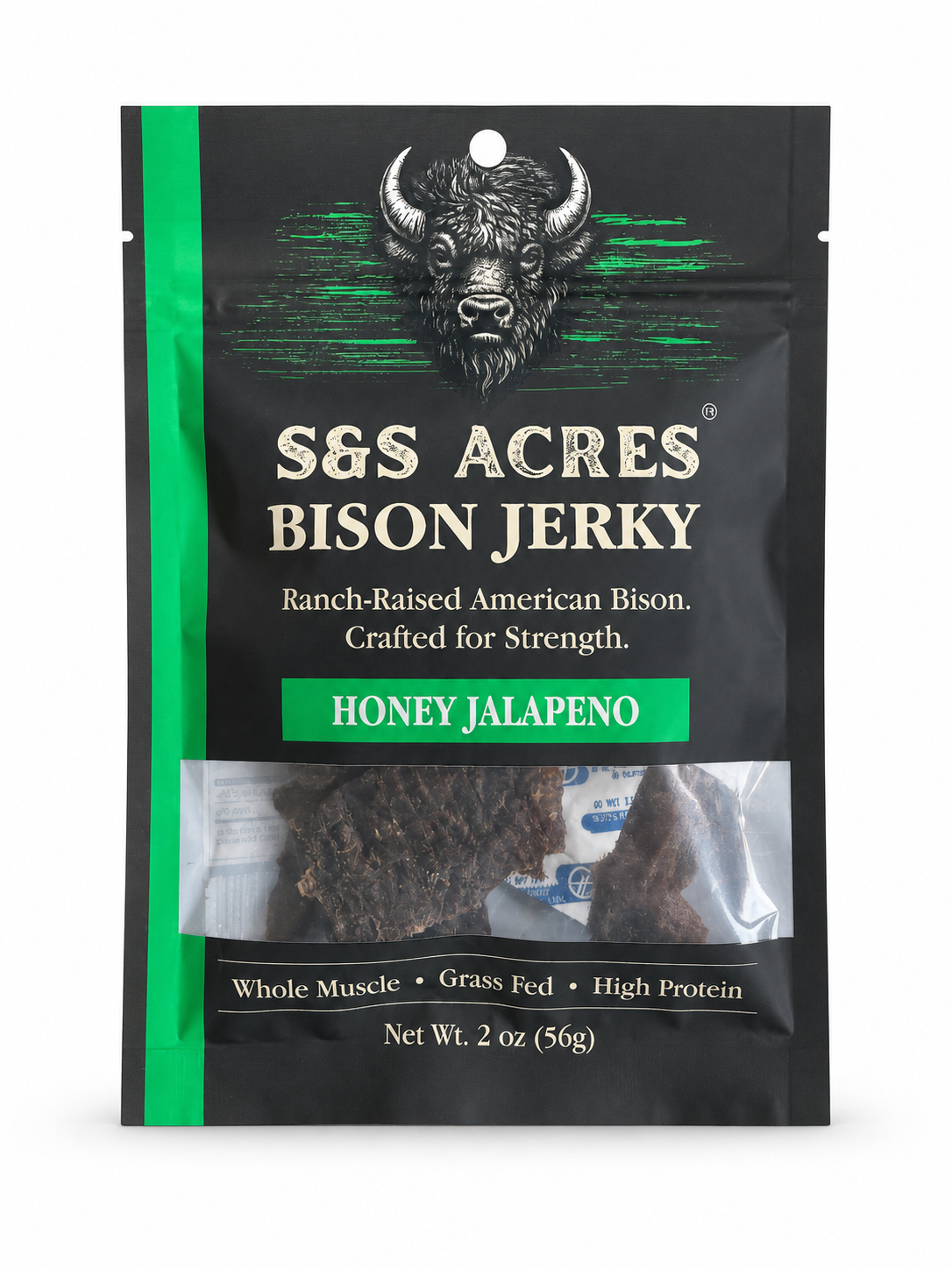 S&S Acres Bison Jerky — Honey Jalapeño, 2 oz pouch front