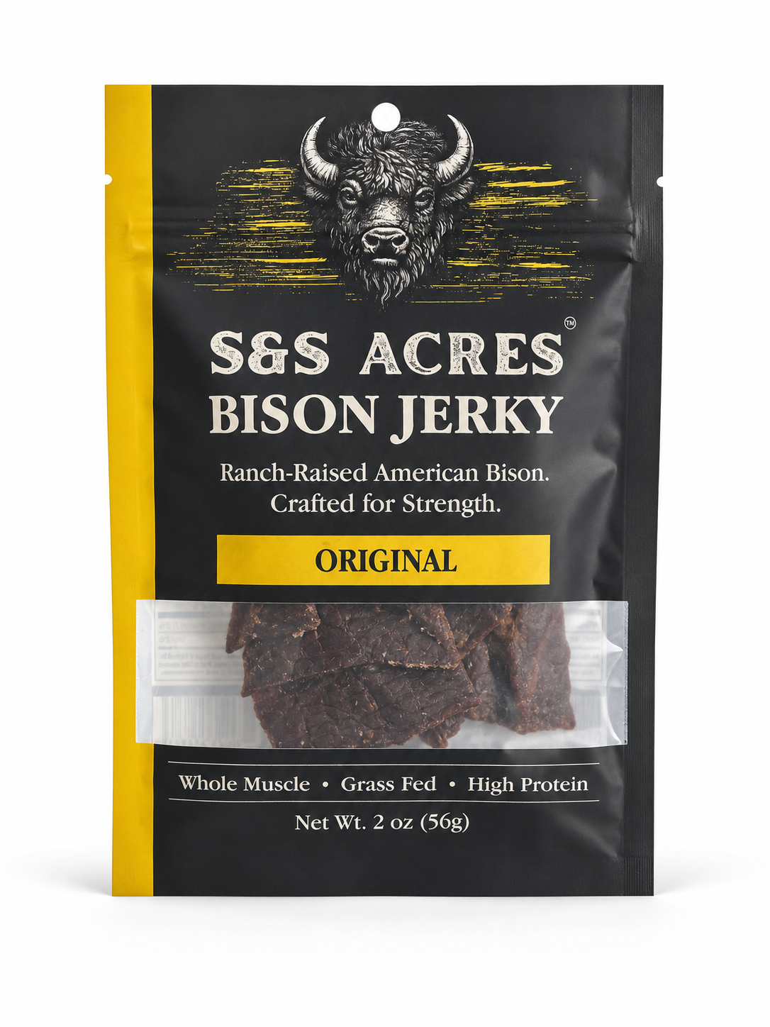 S&S Acres Bison Jerky — Original, 2 oz pouch front