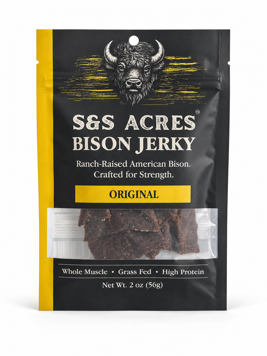 S&S Acres Bison Jerky — Original, 2 oz pouch front