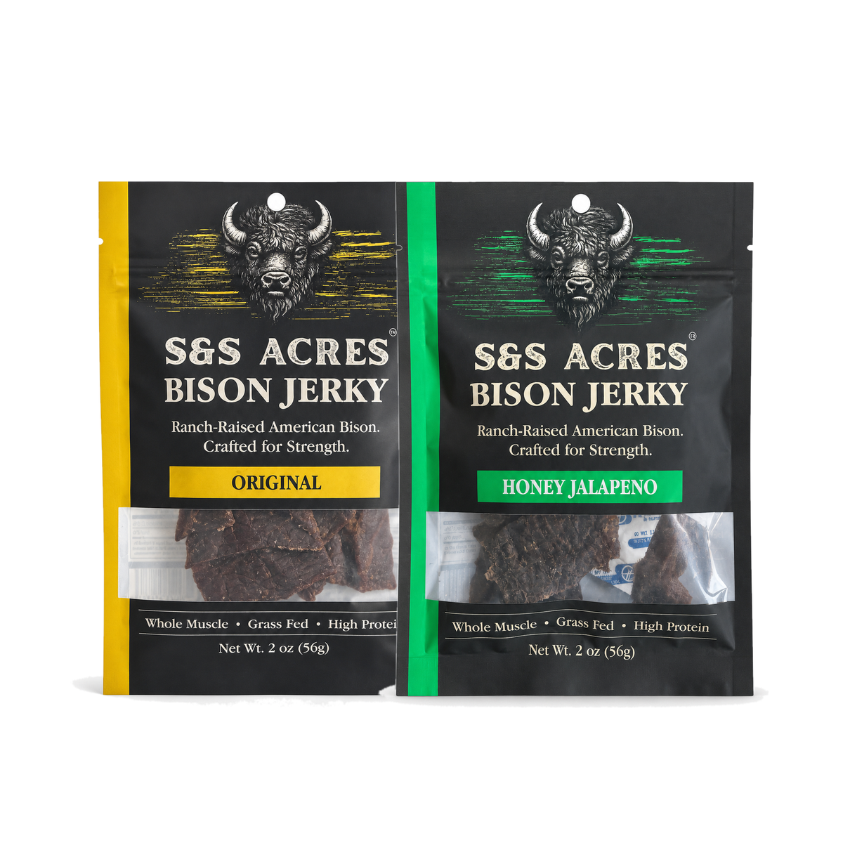 S&S Acres Bison Jerky — Original and Honey Jalapeño 2 oz pouches