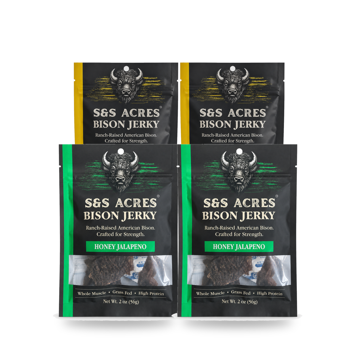 Tonka Club Ranch Hand — four pouches, mixed bison jerky: Original and Honey Jalapeño