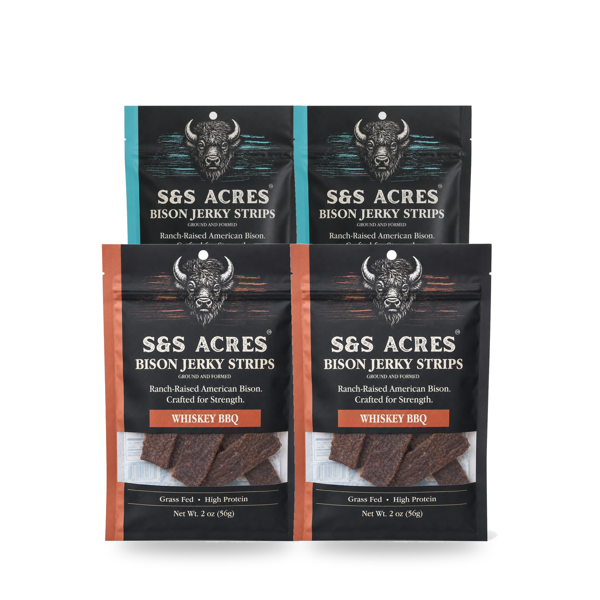 Tonka Club Ranch Hand — four pouches, mixed strips: Teriyaki and Whiskey BBQ