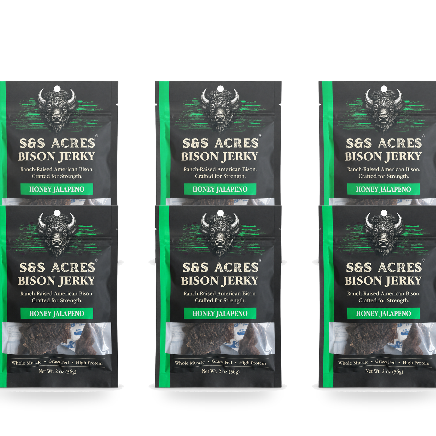Chuckwagon pouches — all six Honey Jalapeño bison jerky