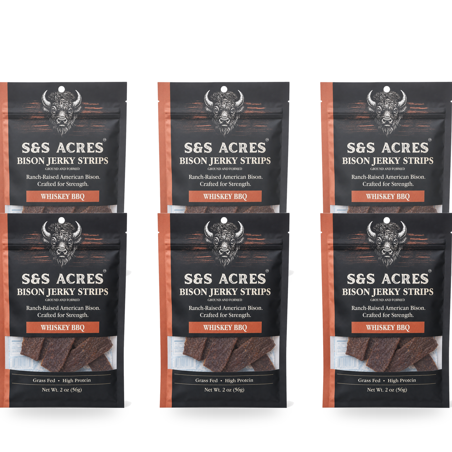 Chuckwagon pouches — all six Whiskey BBQ bison strips