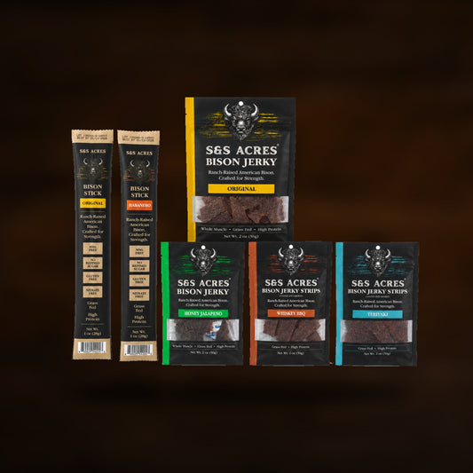 Tonka Trio — jerky, strips, and sticks on ranch wood